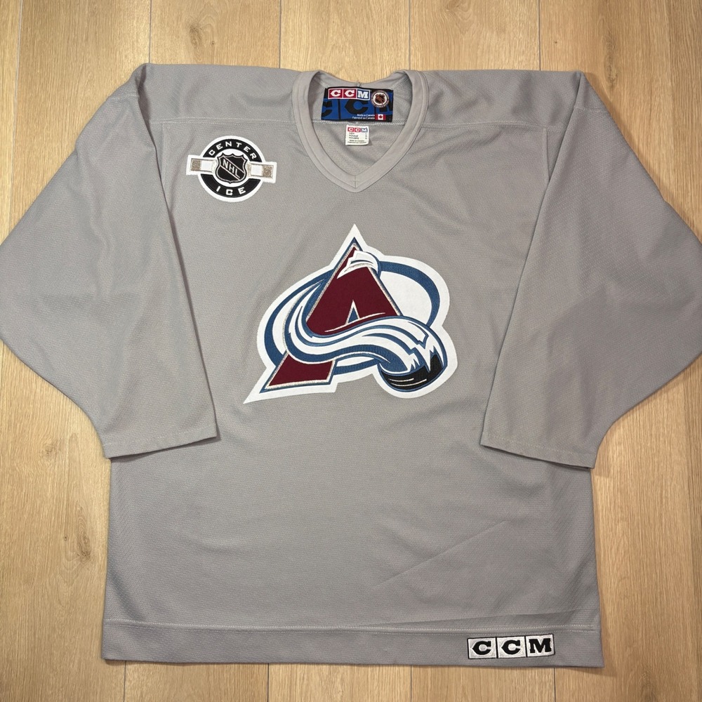 Vintage Colorado Avalanche CCM NHL Center Ice Jersey Grey Mens Large Made Canada
